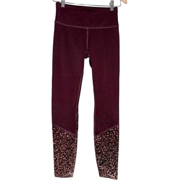 Apana Women’s Size XS Burgundy Red Gold Metallic Splatter Athletic Leggings - Picture 1 of 5